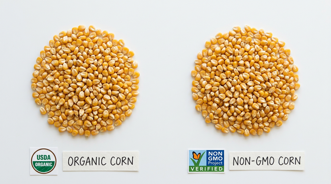 Side by side comparison of USDA Organic corn and Non-GMO certified corn