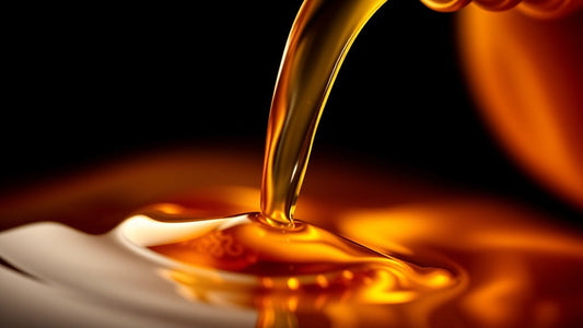 Amber synthetic lubricant oil being poured