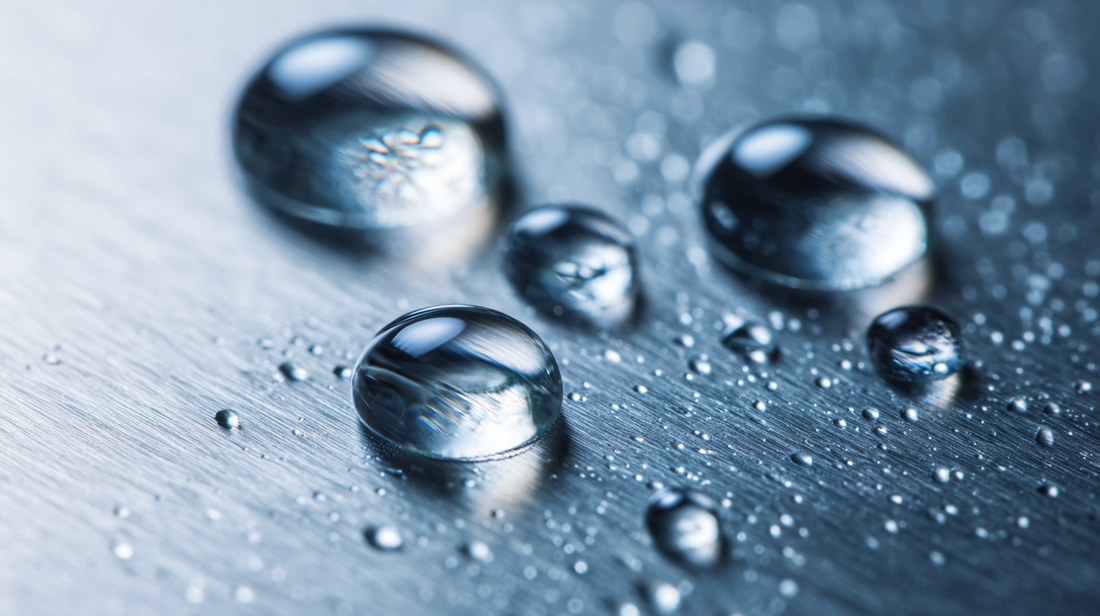 Lubricant droplets on stainless steel surface