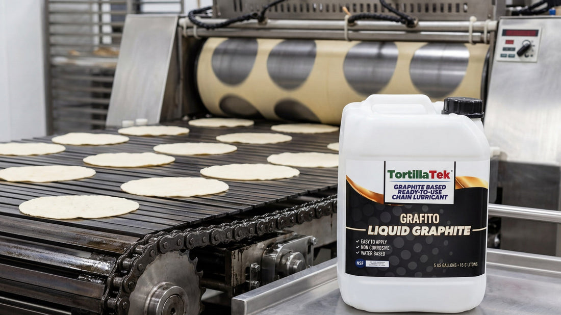 TortillaTek graphite chain lubricant 5 gallon pail for tortilla oven slat belt chains