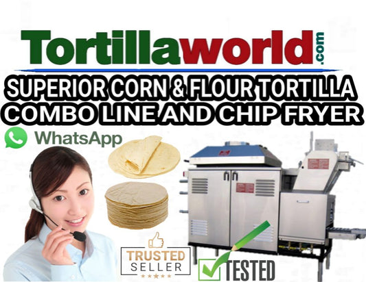 Complete Superior used corn & flour tortilla combo line with fryer for sale