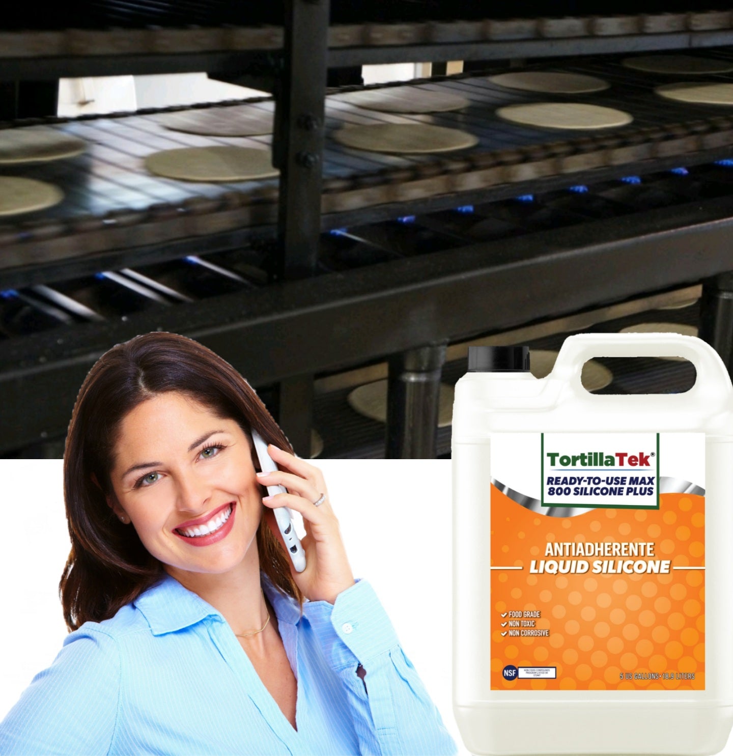 close up of TortillaTek MAX 800 ready to use food safe silicone lubricant pail