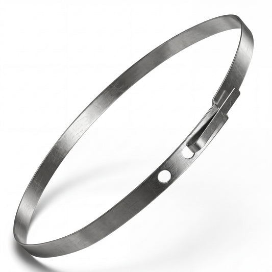 close up of stainless steel bands cinchos for tortilla machines showing surface finish