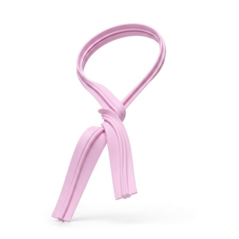 pink twist tie spool close up showing tie material