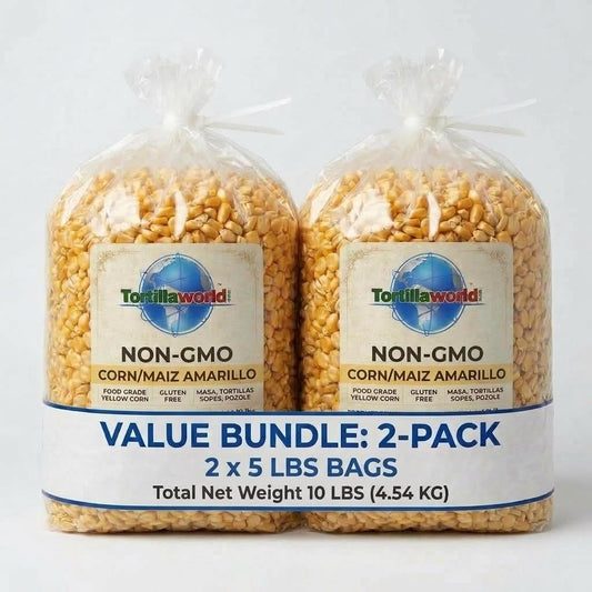non-GMO yellow corn for tortillas bag with product label
