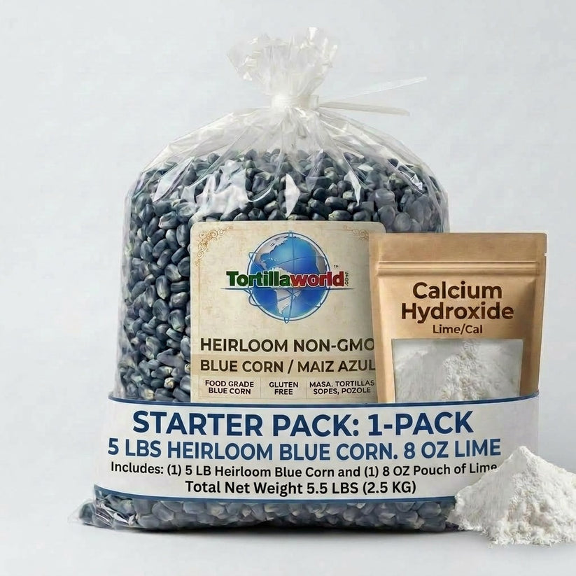 Blue NON-GMO Heirloom Dried Dent Corn-Nixtamal Starter Kit/5 lb Corn + 8 oz. of Cal