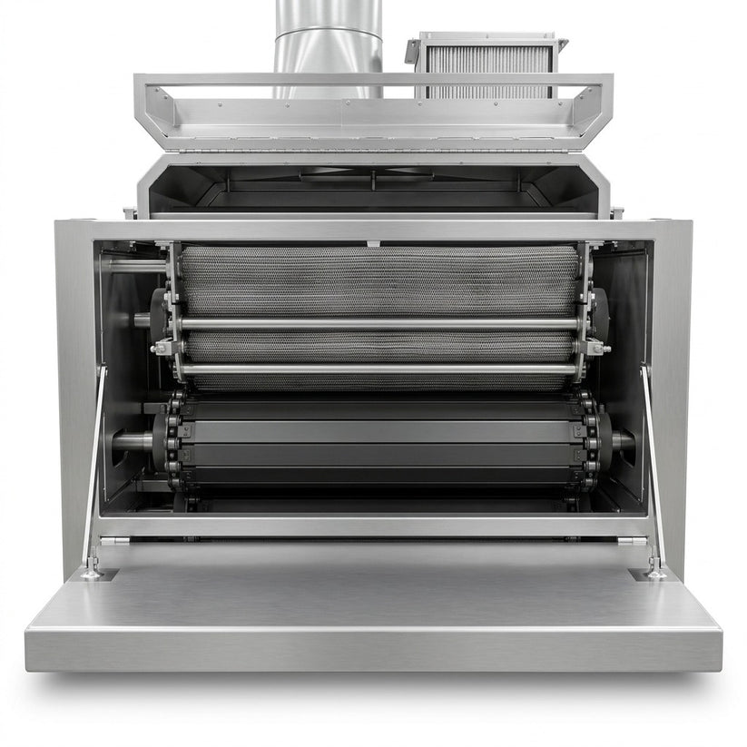 Replacement discharge and turn around mesh belting for tortilla ovens