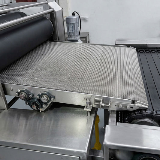 Replacement discharge and turn around mesh belting for tortilla ovens