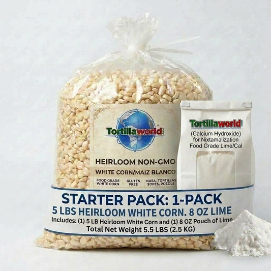 White Heirloom Corn Nixtamal Kit = 5 lb + 8 oz. of cal for Authentic Masa