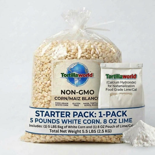 White NON-GMO Dried Dent Corn-Nixtamal Starter Kit/5 lb Bag of Corn + 8 oz. of Cal