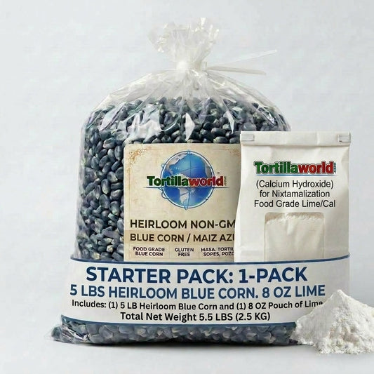 Blue NON-GMO Heirloom Dried Dent Corn-Nixtamal Starter Kit/5 lb Bag of Corn + 8 oz. of Cal
