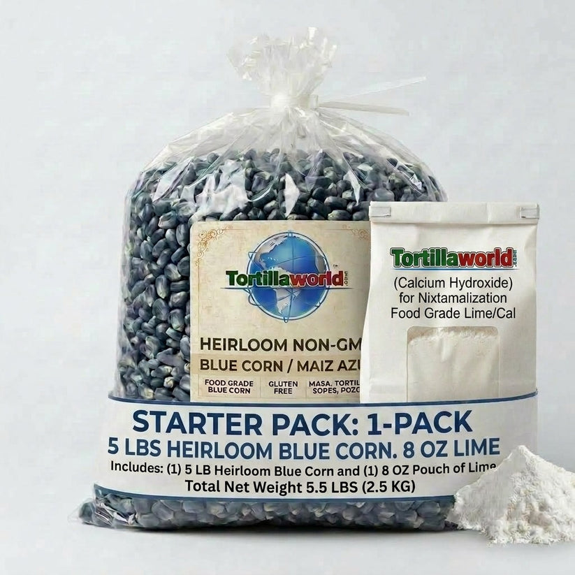 Blue Heirloom Corn Nixtamal Kit = 5 lb + 8 oz. of cal for Authentic Masa