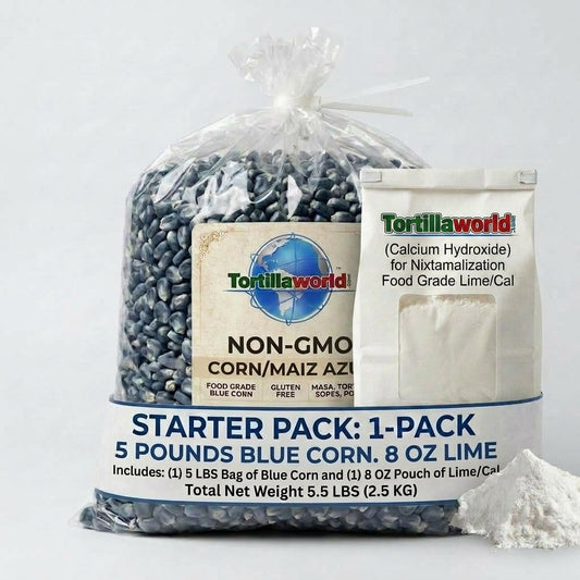 Blue NON-GMO Dried Dent Corn-Nixtamal Starter Kit/5 lb Bag of Corn + 8 oz. of Cal
