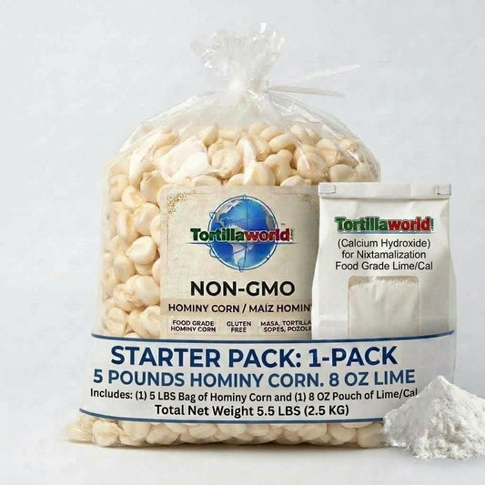 White Cacahuacintle Corn Nixtamal Kit = 5 lbs of corn plus 8 oz. cal for Authentic Masa