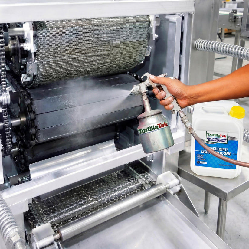 TortillaTek MAX 800 concentrated food safe silicone lubricant product label showing dilution ratio