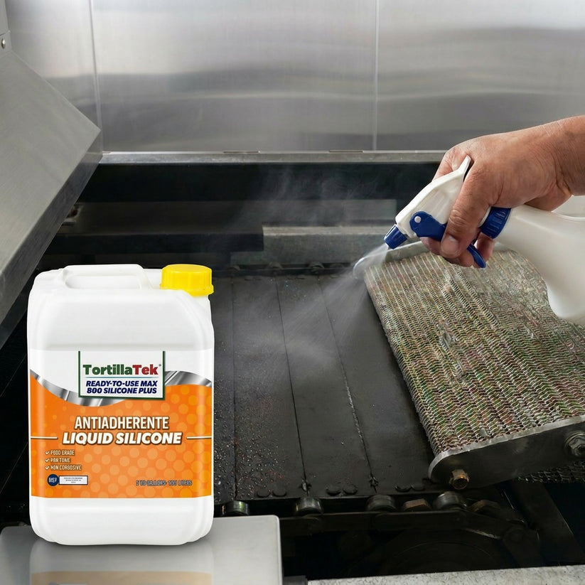 Ready-To-Use MAX 800 silicone plus (RTU) Antiadherente (Listo-Para-Usar) en sus comales tortilladoras (5 gallon pails/18.9 litros (LPU)